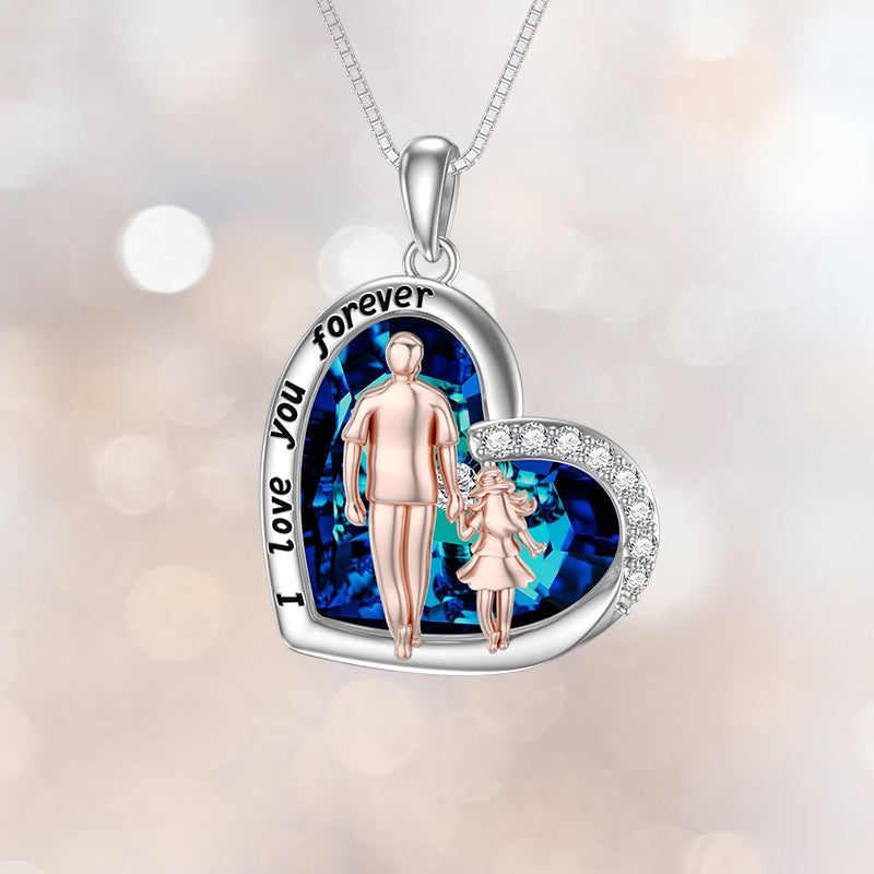 Pre-sale>>Father and Daughter Necklace Blue Heart Crystal Necklace