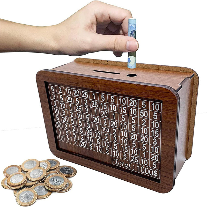 Wooden Money Box With Counting Target