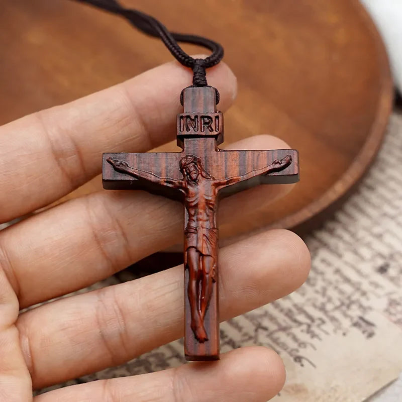 Jesus Cross Wooden Necklace