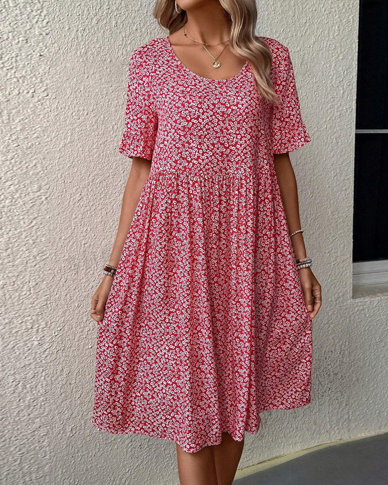 Floral print round neck elegant dress