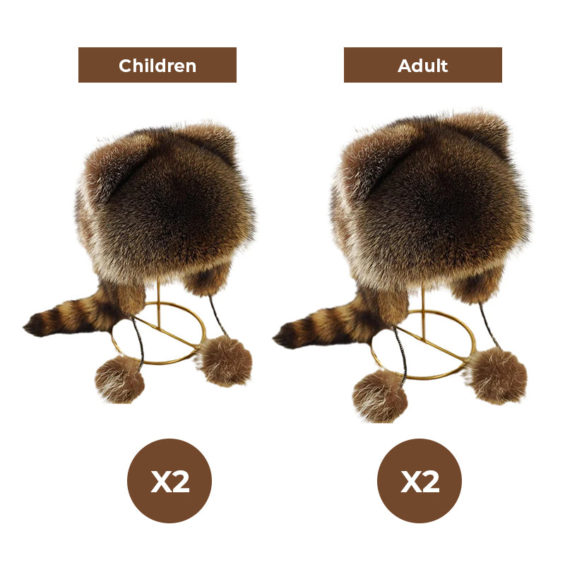 Cute Faux fur Raccoon Tail Parent-Child Plush Hat