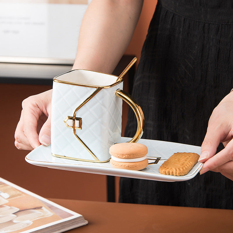 Handbag-Shaped Creative Mug With Saucer & Spoon