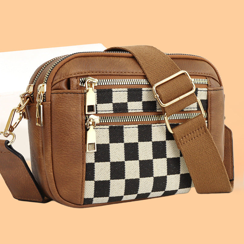 Women's Fashionable Colorblock Plaid Pattern Crossbody Bag