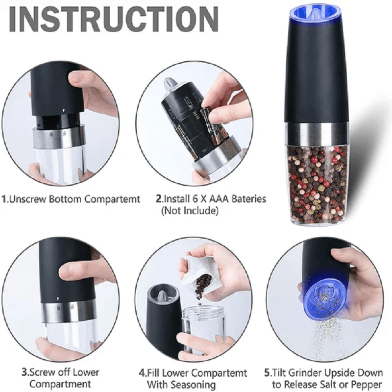 Automatic Electric Gravity Induction Salt and Pepper Grinder