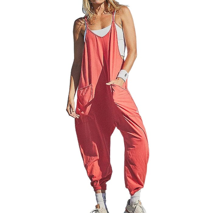 Solid V-Neck Sling Pocket Jumpsuit