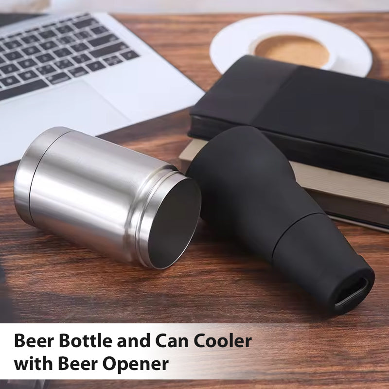 Beer Bottle and Can Cooler with Beer Opener