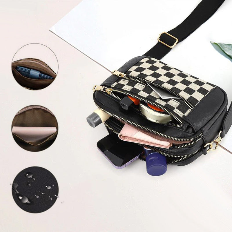 Women's Fashionable Colorblock Plaid Pattern Crossbody Bag