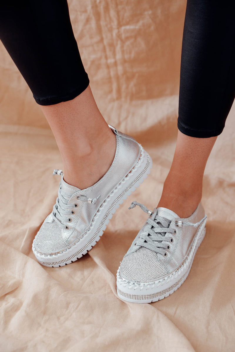 🎉Offerta speciale estiva - fino al 49%🎉-SNEAKERS IN PELLE ARGENTO DIAMANTE