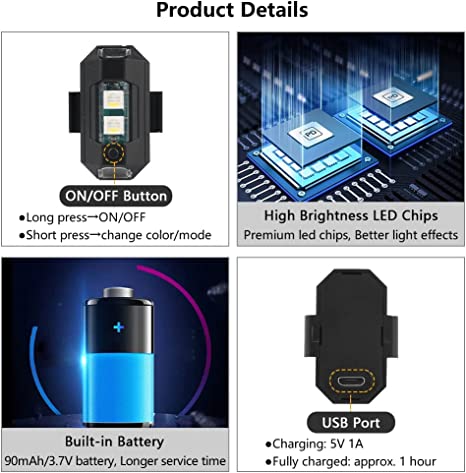 Lifesparking 7 Colors LED Aircraft Strobe Lights & USB Charging