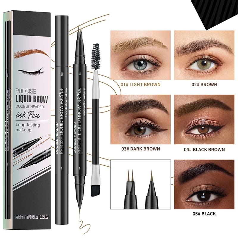 2-in-1 Dual-Ended Eyebrow Pen with Micro-Fork-Tip Applicator and Precise Brush-Tip